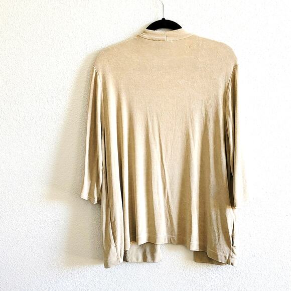 Chico's Travelers Size 3/3Short US XL/16 Tan Beige Cardigan Pants Set Pockets - Picture 3 of 10